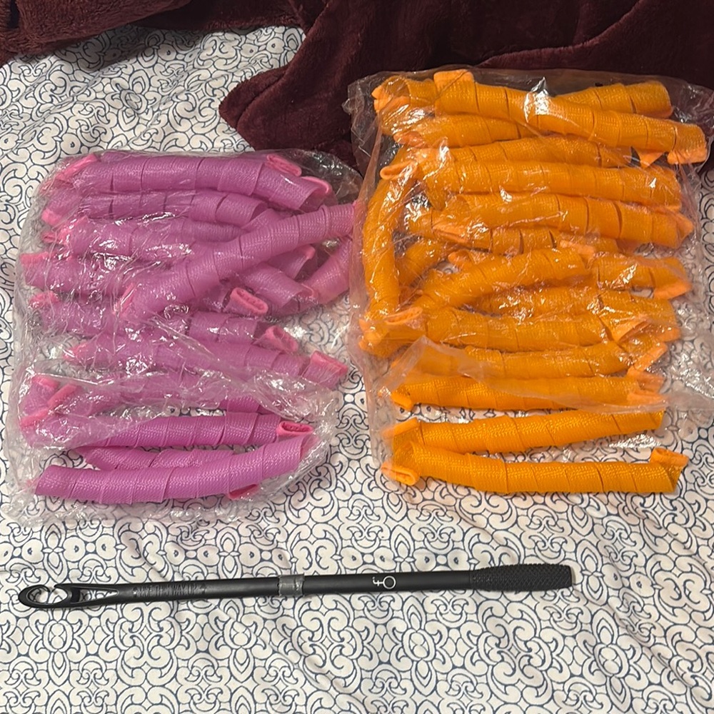 Pink and Orange Hair Curlers Set